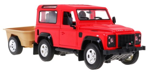 Land Rover Defender czerwony RASTAR model 1:14 Zdalnie sterowane auto terenowe + Pilot 2,4 GHz + Przyczepa