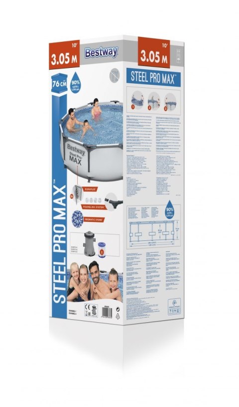 Basen Stelażowy Steel Pro MAX 305x76 Okrągły 10FT BESTWAY 3w1