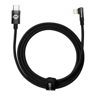 Kątowy kabel przewód Power Delivery z bocznym wtykiem USB-C Iphone Lightning 2m 20W czarny BASEUS