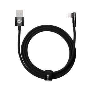 Kątowy kabel przewód z bocznym wtykiem USB Iphone Lightning 2m 2.4A czarny BASEUS