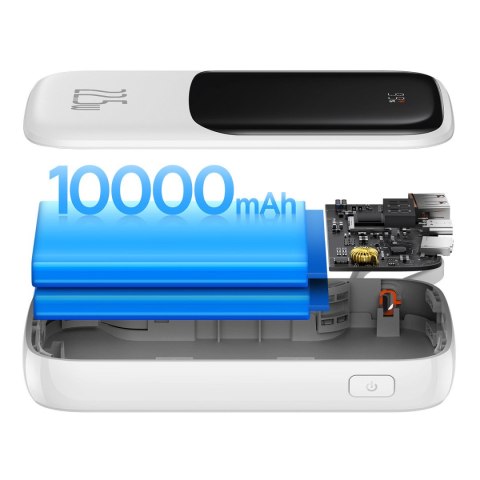 Qpow powerbank 10000mAh wbudowany kabel USB Typu C 22.5W Quick Charge biały BASEUS