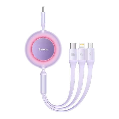 Zwijany kabel przewód 3w1 USB-C microUSB + Iphone Lightning + USB-C 3.5A 1.1m fioletowy BASEUS