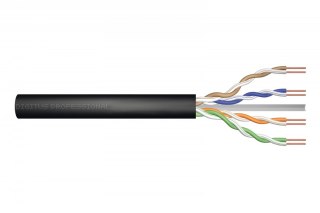 Kabel teleinformatyczny instalacyjny zewnętrzny żelowany kat.5e, U/UTP, Fca, drut, AWG24/1, PE, 305m, czarny, szpula Digitus
