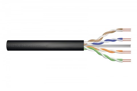 Kabel teleinformatyczny instalacyjny zewnętrzny żelowany kat.5e, U/UTP, Fca, drut, AWG24/1, PE, 305m, czarny, szpula Digitus