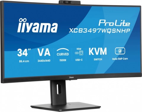 Monitor 34 cale XCB3497WQSNPH-B1,VA,UWQHD,1500R,USB-C Dock 95W, RJ45, KVM,2x5W, kamera 5MP, /5y/ IIYAMA