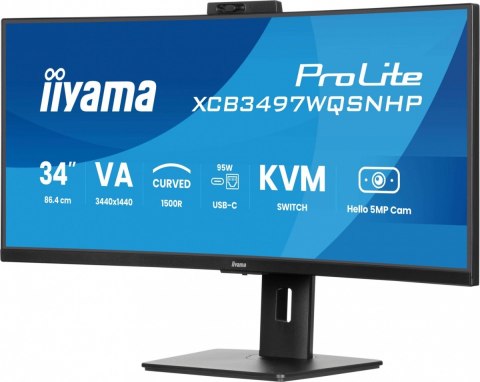 Monitor 34 cale XCB3497WQSNPH-B1,VA,UWQHD,1500R,USB-C Dock 95W, RJ45, KVM,2x5W, kamera 5MP, /5y/ IIYAMA
