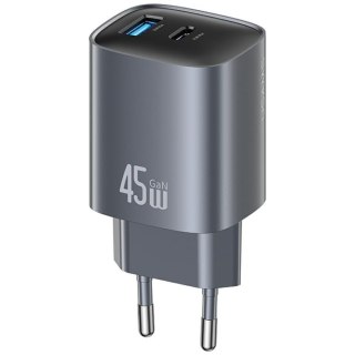 Ładowarka sieciowa T66 45W CC290 GaN Fast charge 1xUSB-A 1xUSB-C srebrny USAMS