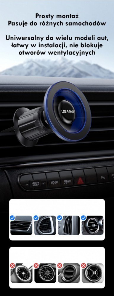 Uchwyt samochodowy do kratki ZJ081 magnetyczny USAMS