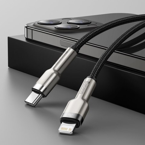 Przewód kabel iPhone USB-C - Lightning Cafule Metal Data Power Delivery 20W 1m - czarny BASEUS