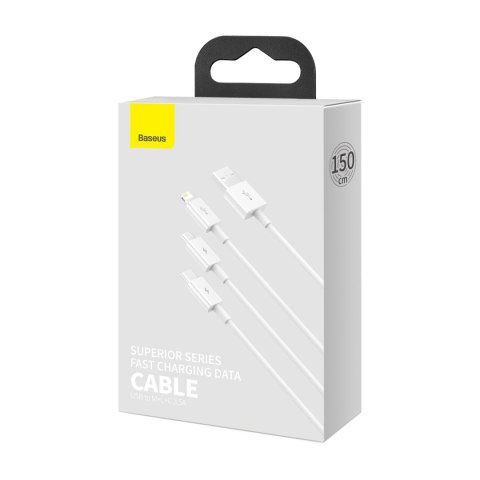 3w1 Kabel przewód Superior Series USB-A - USB-C / Lightning / micro USB 3.5A 1m - biały BASEUS