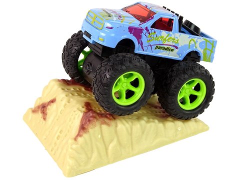 Auto Resorak Z Naciągiem Monster Truck Big Foot Gumowe Opony Rampa LEAN Toys