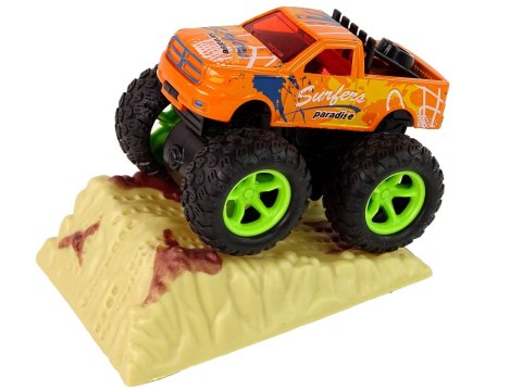 Auto Resorak Z Naciągiem Monster Truck Big Foot Gumowe Opony Rampa LEAN Toys