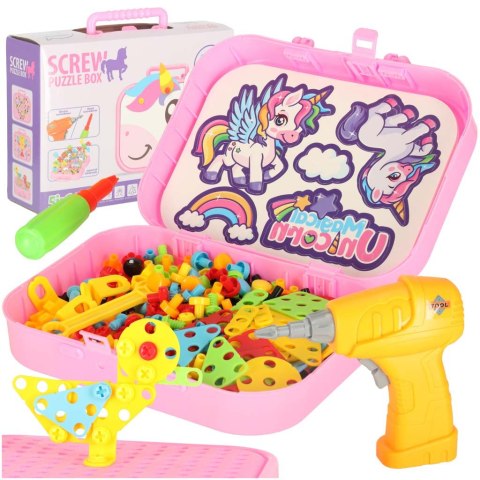 Klocki konstrukcyjne układanka w walizce kreatywna mozaika + wkrętarka jednorożec Kik Sp. z o. o. Sp. k.