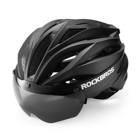 Kask rowerowy z szybką odpinanymi okularami z filtrem UV unisex - czarny ROCKBROS
