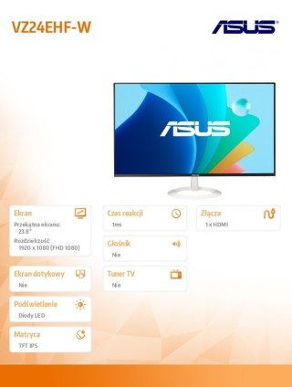 Monitor 24 cala VZ24EHF-W IPS, FHD, Frameless, 100Hz, 1ms MPRT, HDMI, Asus