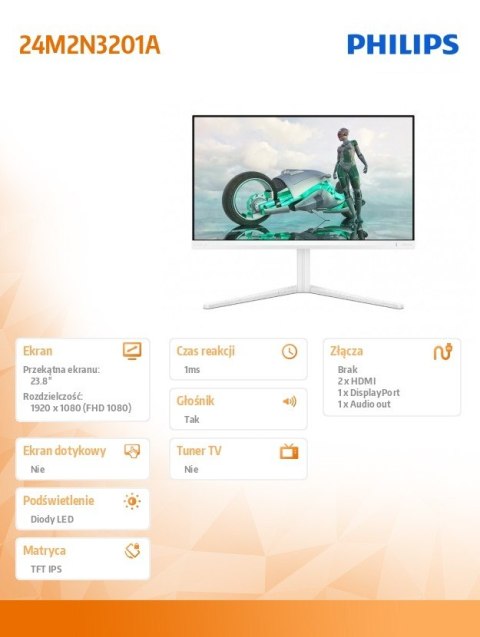 Monitor 24M2N3201A IPS 23.8 cala 180Hz HDMIx2 DP Pivot Głośniki Philips