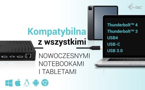 Stacja dokująca USB 3.0 / USB-C / Thunderbolt, 3 x 4K Gen 2 + zasilanie 100 W I-tec