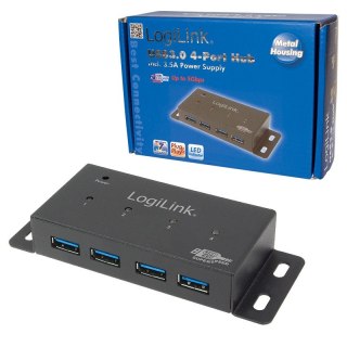HUB 4xUSB3.0 Aktywny Metalowa obudowa LogiLink