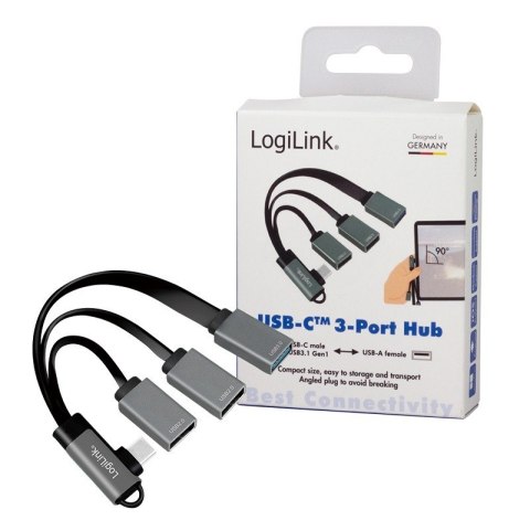 Hub USB 3.2, USB-C/M 90, do 3xUSB-A/F, 0.15m LogiLink