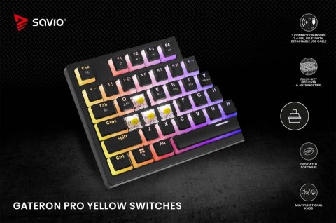 Klawiatura mechaniczna bezprzewodowa PHENIX, Gateron Yellow Pro, Pudding Savio