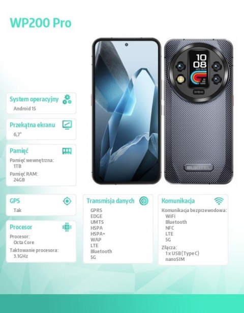 Smartfon WP200 Pro 5G 24GB/1TB IP69K Szary OUKITEL