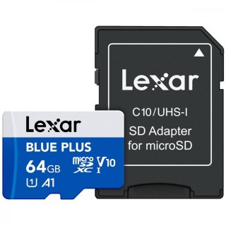 Karta pamięci microSD 64GB C10 A1 U3 V10 100MB/s Blue Plus Lexar