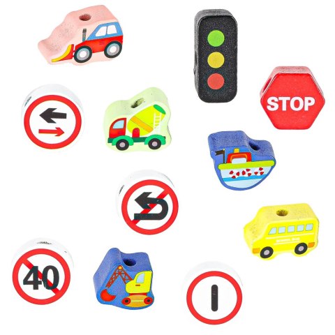 Klocki drewniane do nawlekania pojazdy znaki drogowe Kik Sp. z o. o. Sp. k.