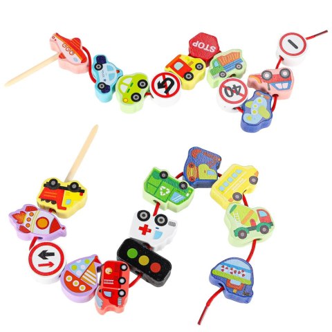 Klocki drewniane do nawlekania pojazdy znaki drogowe Kik Sp. z o. o. Sp. k.