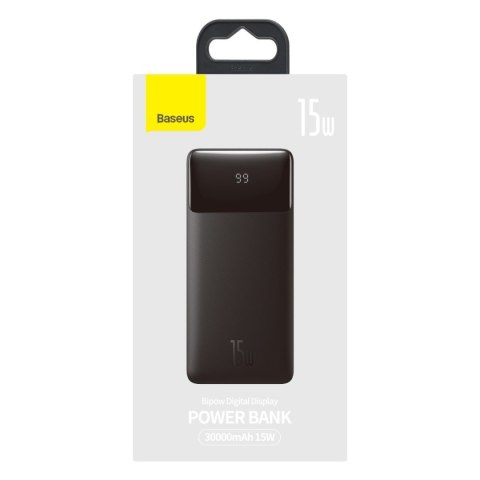 Bipow powerbank z wyświetlaczem 30000mAh kabel USB-A microUSB 0.25m czarny BASEUS