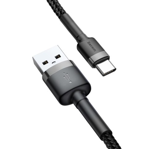 Wytrzymały kabel przewód w oplocie USB do USB-C QC3 0.5m - czarno-szary BASEUS