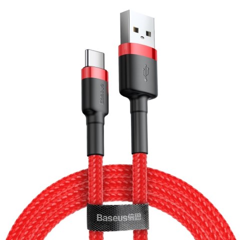 Wytrzymały nylonowy kabel przewód USB - USB-C QC3 3m - czerwony BASEUS