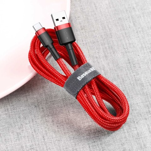 Wytrzymały nylonowy kabel przewód USB - USB-C QC3 3m - czerwony BASEUS