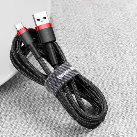 Wytrzymały nylonowy kabel przewód USB - USB-C QC3 3m - czerwony BASEUS