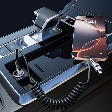 Kabel przewód spiralny 4w1 USB-A / USB-C - Lightning / USB-C - czarny DUDAO