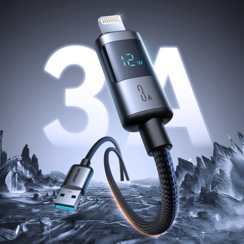 Kabel przewód z wyświetlaczem USB-A - iPhone Lightning 3A 1.2m - czarny JOYROOM