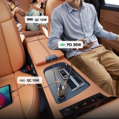 Ładowarka samochodowa 3w1 z kablem zwijanym USB-A USB-C - ciemnoszara JOYROOM