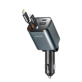 Ładowarka samochodowa 4w1 z kablami zwijanymi USB-A USB-C 30W- ciemnoszara JOYROOM