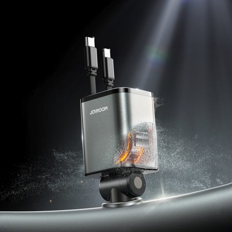 Ładowarka samochodowa 4w1 z kablami zwijanymi USB-A USB-C 30W- ciemnoszara JOYROOM