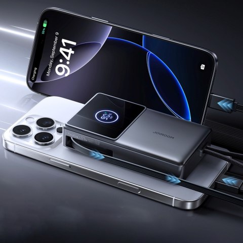 Powerbank 10000mAh 22.5W ze zwijanym kablem USB-C - czarny JOYROOM