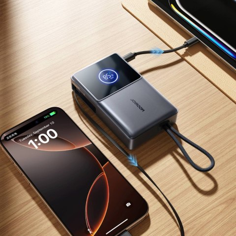 Powerbank 10000mAh 22.5W ze zwijanym kablem USB-C - czarny JOYROOM