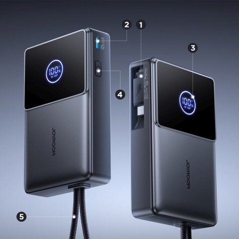 Powerbank 10000mAh 22.5W ze zwijanym kablem USB-C - czarny JOYROOM