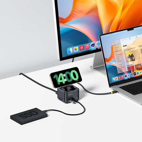 7w1 HUB z ładowarką bezprzewodową HDMI USB-A USB-C SD TF MagSafe 15W - czarny BASEUS