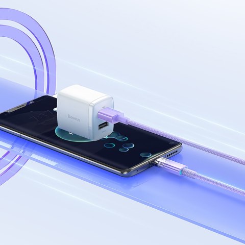 Kabel przewód Explorer z czujnikiem temperatury USB-A USB-C 100W 1m - fioletowy BASEUS
