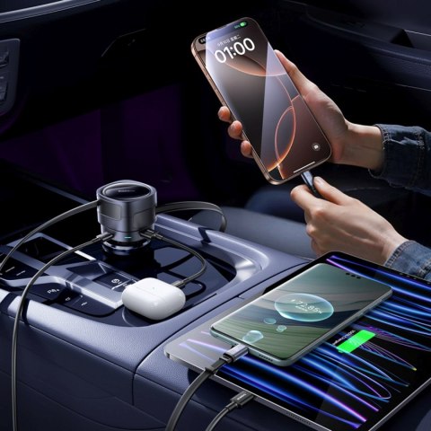 Ładowarka samochodowa ze zwijanymi kablami USB-C USB-A 90W BASEUS