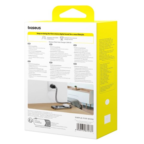 Ładowarka sieciowa Palm 20W USB-C USB-A - czarna BASEUS