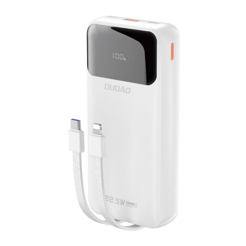 Powerbank 20000mAh 22.5W PD USB-C USB-A z wbudowanymi kablami iPhone Lightning USB-C - biały DUDAO