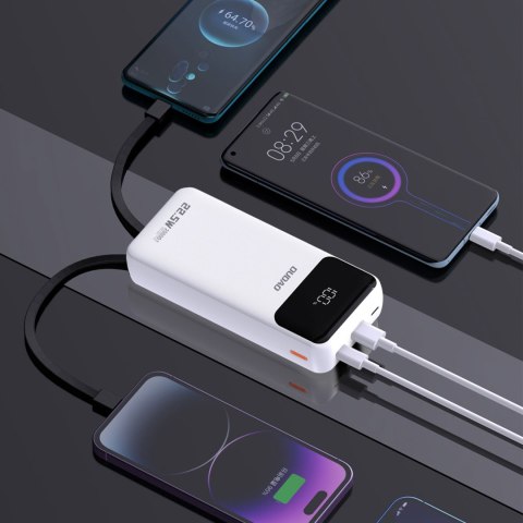 Powerbank 20000mAh 22.5W PD USB-C USB-A z wbudowanymi kablami iPhone Lightning USB-C - biały DUDAO