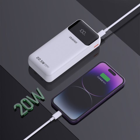 Powerbank 20000mAh 22.5W PD USB-C USB-A z wbudowanymi kablami iPhone Lightning USB-C - biały DUDAO