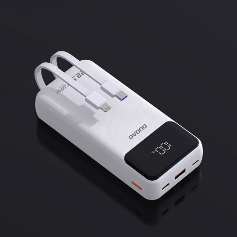 Powerbank 20000mAh 22.5W PD USB-C USB-A z wbudowanymi kablami iPhone Lightning USB-C - biały DUDAO