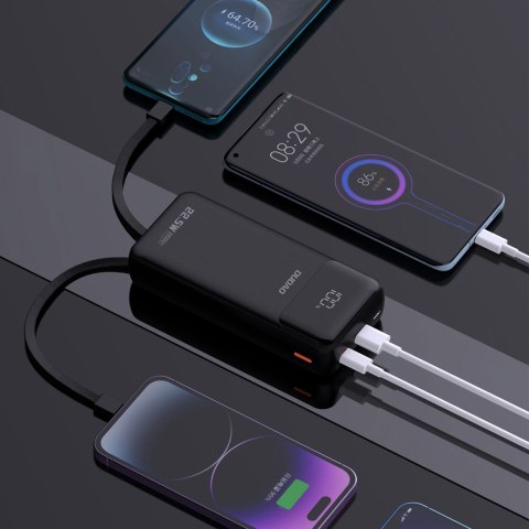 Powerbank 20000mAh 22.5W PD USB-C USB-A z wbudowanymi kablami iPhone Lightning USB-C - czarny DUDAO